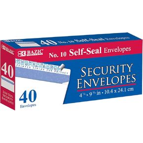 BAZIC Security Self Seal Envelope 4 1/8" x 9 1/2" #10, No Window Tint Pattern Mailing Envelopes, Peel & Seal, Office Checks Invoices (40/Pack), 24-Packs