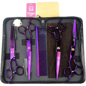 LILYS PET 7.5" high-end Left-Handed Professional PET DOG Grooming scissors suit Cutting&Curved&Thinning shears (Purple)