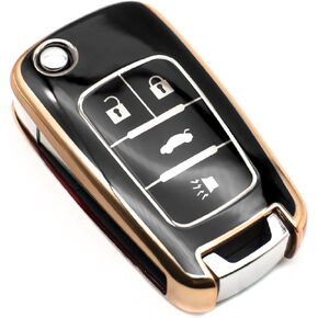 FEYOUN Key Fob Cover Compatible with Buick Encore Chevy Chevrolet Camaro Equinox Impala Sonic Trax GMC Terrain Flip 4 Buttons TPU Remote Keyless Key Fob Case Protection Shell Accessories, Black