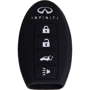 Auto keyless New Black Protecting Bag Silicone Remote Key Case Cover for 4 Buttons Infiniti G Series G37 JX35 Q Series Q50 Q60S Q70L QX EX FX M Smart Key Case Shell Fob (Black)