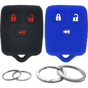 2Pcs Silicone 3 Buttons Key Fob Cover Remote Case Keyless Protector Compatible with Ford E150 E250 E350 F150 F250 F350 Edge Escape Expedition Explorer Focus Fusion Lincoln MKX MKZ Mercury - Black Blue