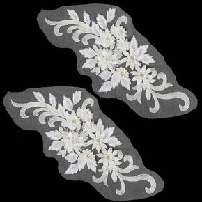 GORGECRAFT 2Pcs Red Sew on Sequins Patches 3D Flower Applique Floral Embroidered Lace Beads Sewing Trims Rhinestone Floral Fabric Tulle for Clothing Wedding Dress DIY Decoration Garment Accessories