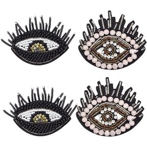 BEUNITONE Beaded Evil Eye Patch Rhinestone Evil Eyes Beaded Patch for Clothes Sew on Evil Eye Patch Beaded Appliques Motif Applique Badge for Clothes Jackets Jeans Bags Hats Shoes DIY Decor