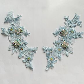 Handsewing Beads lace Applique one Pair sew on Rhinestones Trimming Patch Decorative Accessories for Clothes 2pieces/Bag (Beige)