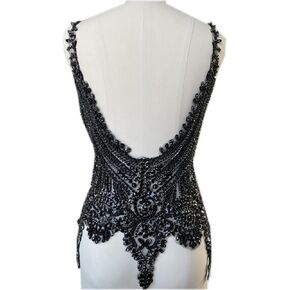 Handmade 16 colour rhinestones lace bodice applique sew on beads sequins trimming patches for dress clothing accessories (Black)