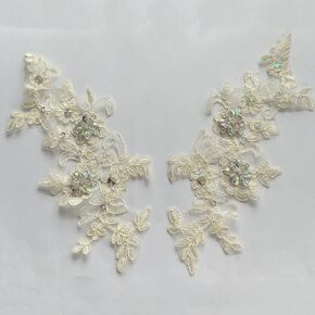 Handsewing Beads lace Applique one Pair sew on Rhinestones Trimming Patch Decorative Accessories for Clothes 2pieces/Bag (Beige) in Kuwait