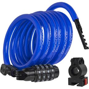 DockLocks Security Cable Lock Set (4' or 6') Coiled, Keyless Resettable Combination, Mounting Bracket, Portable and Compact for Bikes, Scooters 4ft