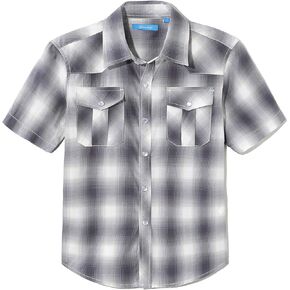 CHEERBOY Boy's Toddler Kids Casual Short Sleeve Western Pearl Snap Button Plaid Shirt 4-16 Years
