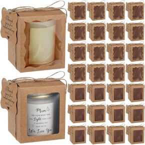 ReliThick 50 Set Candle Gift Box Transparent Gift Packaging Box for 4-10 oz Candles 50 Paper Thank You Tag Bundle Hemp Rope for Wedding Birthday Baby Shower Party Favor, 3.35x3.35x3.94 in(Black)