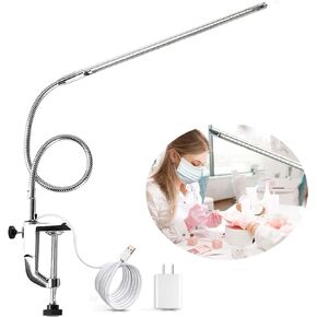 Brokimis Desk Light with Clamp, USB LED 8W Clip Nail Desk Lamp Eye Care Flexible GooseNeck 360° Clamp Light for Manicure Reading Eyebrow Office Tattoo