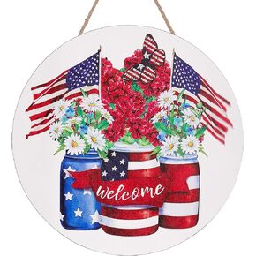 Fourth of July Front Door Sign Patriotic Wreaths Wooden Door Sign Independence Day Door Sign Decorations 4th of July Door Decorations Patriotic Day Plaque July 4th Door Sign Memorial day hanging Decorations for Wall Window Farmhouse Porch Home