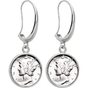 American Coin Treasures Coin Earrings Mercury Dime | Silvertone Hook Style | Genuine Coin | Women's Fashion Jewelry