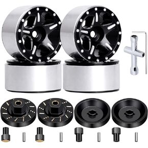 Hobbypark 4pcs 1.0 Beadlock Wheels Rims with Brass Wheel Weights Extended 7mm Hex Wheel Hubs for 1/24 RC Crawler Car Axial SCX24 Gladiator Bronco C10 Deadbolt Upgrades (Type A)