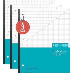 1InTheOffice Graph Ruled Notebook, Graph Wireless Notebook, Graph Paper Notebook, Teal Colored Quad Ruled Notebook 8.5" x 11", 3 Pack