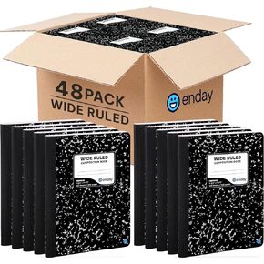 Enday Composition Notebooks, Wide Ruled Composition Notebook, Marble Style Hard Cover Composition Books Bulk, 100 Sheets Ruled Notebooks in Bulk for School Journal and Office Supplies, Pack of 48