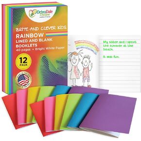 Debra Dale Designs USA-Made Kids' Notebooks: 4-Pack with Blank & Lined Pages, 5.25" x 8.5", Sunset Colors for Bright Ideas, Sturdy Covers, 20 Pages per Journal