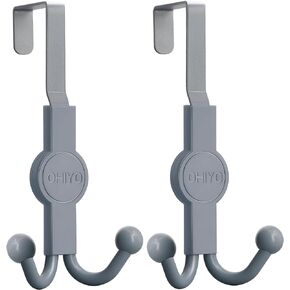 OHIYO Over The Door Hooks, 2 Pack Door Hanger Hooks for Hanging Clothes, Towels, Hats, Coats, Bags, and More in Your Living Room or Bedroom, Over The Door Hanger (Grey -1.45")