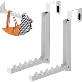 2 Pack Over The Door Hooks Hanger, Foldable Over Door Drying Laundry Rack Hooks for Hanging Clothes with 6 Groves Over Door Towel Racks for Clothes,for Hanging Clothes Bedroom Bathroom