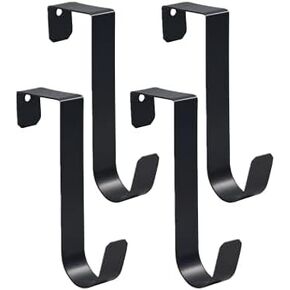Over The Door Hooks, Black Single Sturdy Metal Door Hanger Hooks for Towels, Bathroom, Clothes, Hold up to 7 lbs (4)