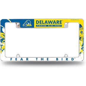 Rico Industries NCAA Delaware Fightin Blue Hens Fear The Bird 12" x 6" Chrome All Over Automotive License Plate Frame for Car/Truck/SUV
