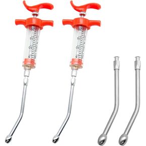 2 Pieces Goat Syringe with 4 Drench Nozzle Adjustable Dosage ,Reusable Drench Syringe for Sheep ,Dog,Goat,Pig, Cat Feeding Supplies(20ML)