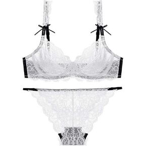 Swbreety Women's Floral Lace Bra and Panty Set Sexy Underwire Ultra-thin Bra Set Transparent Lingerie Set