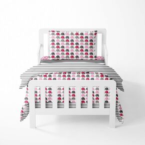 Bacati - Elephants Pink/grey 4 Pc Girls Toddler Bedding Set 100 Percent Cotton includes Reversible Comforter, Fitted Sheet, Top Sheet, and Pillow Case for Girls