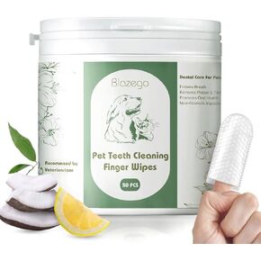 Blazego 1 Pack Dog Teeth Cleaning Finger Wipes - Dog Dental Care Wipes, Dog Toothpaste Dog Toothbrush Finger, Cat Toothbrush, Reduce Plaque and Tartar, Freshen Breath, 50 Counts