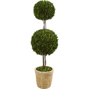 Nearly Natural 4ft. Preserved Boxwood Double Ball Topiary Tree in Planter