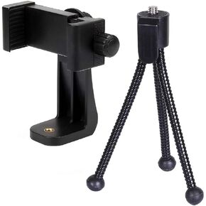 Alphx Universal Smartphone Tripod Cell Phone Holder Mount Adapter Set, Fits iPhone, Samsung, and All Phones, Rotates Vertical and Horizontal with Adjustable Clamp, Includes Mini Tripod