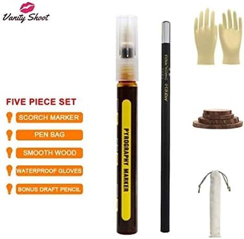Vanity Shoot Wood Burning Pen Marker Set, Pyrography Wood Burning Marker Pen KIT for DIY, Easy, Safe, Wood Burning Kit, Bullet Tip Chemical Scorch Marker Pen Set, Bonus Draft Pencil. in Saudi Arabia