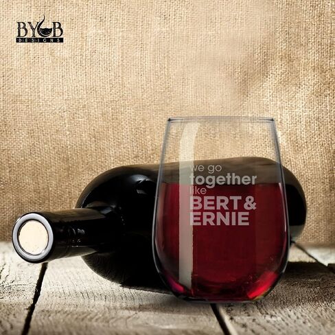 BYoB Designs - We Go Together Like Bert & Ernie Wine Glass | Gift for Friends | Bert & Ernie Muppet Character Friendship Level Gift | Gift for Him & Her | Friendship Day Gift | Best Wine Glass (15 oz) in Saudi Arabia