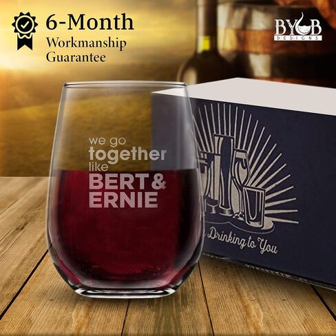 BYoB Designs - We Go Together Like Bert & Ernie Wine Glass | Gift for Friends | Bert & Ernie Muppet Character Friendship Level Gift | Gift for Him & Her | Friendship Day Gift | Best Wine Glass (15 oz) in Saudi Arabia
