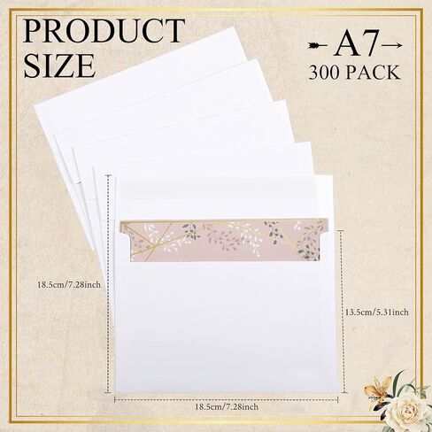 Yahenda 300 Pack A7 Envelopes Bulk Self Adhesive Kraft Paper Invitation Envelopes for Christmas Valentine Wedding Bridal Shower Birthday Party Greeting Cards, 5 x 7 Inch(Gold) in Saudi Arabia