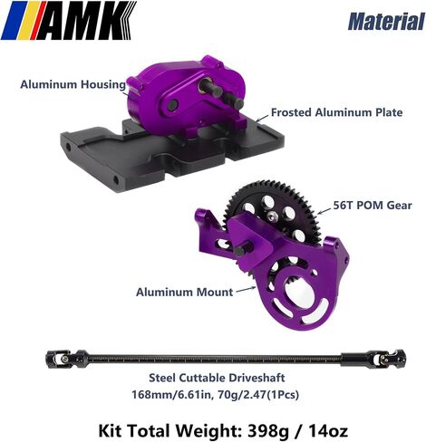AMK 1/10 مقياس مجموعة نقل الحركة OD علبة التروس مع 30٪ صندوق تروس السرعة الزائدة 3 قطع أعمدة القيادة لمركبة RC الزاحفة المحورية SCX10 II Element Enduro DIY LCG Chassis (أرجواني) in Saudi Arabia