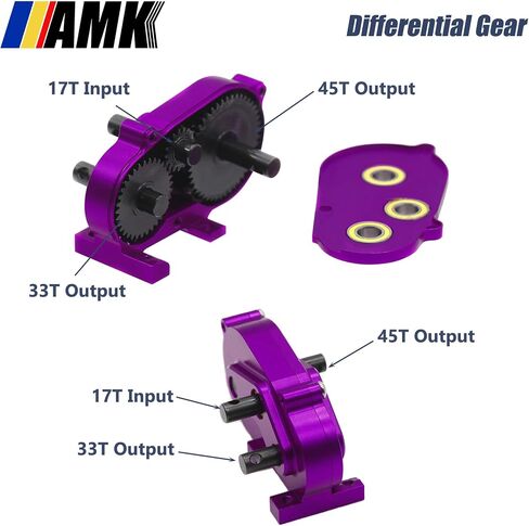 AMK 1/10 مقياس مجموعة نقل الحركة OD علبة التروس مع 30٪ صندوق تروس السرعة الزائدة 3 قطع أعمدة القيادة لمركبة RC الزاحفة المحورية SCX10 II Element Enduro DIY LCG Chassis (أرجواني) in Saudi Arabia