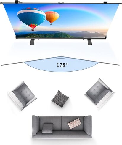 Portable ALR Manual Pull Up Projector Screen,100 in Outdoor Projector Screen 178°Viewing Angle Portable Projector Screen 3D/4K HD 16: 9 Wrinkle-Free Design for Movie Home Theater Backyard Night in Saudi Arabia