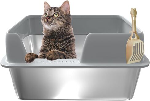 【Upgraded】 Stainless Steel Litter Box with Lid, High Side Litter Box Enclosure, Enclosed Litter Box for Big and Small Cats, Non-Leaking, Easy to Clean, Anti-Leakage, Non-Sticky(Black) in Saudi Arabia