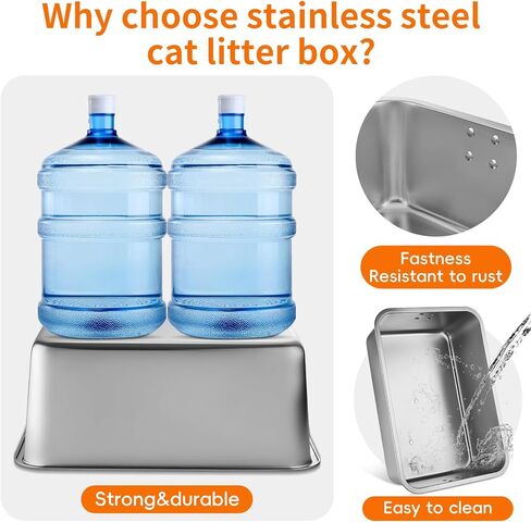 【Upgraded】 Stainless Steel Litter Box with Lid, High Side Litter Box Enclosure, Enclosed Litter Box for Big and Small Cats, Non-Leaking, Easy to Clean, Anti-Leakage, Non-Sticky(Black) in Saudi Arabia