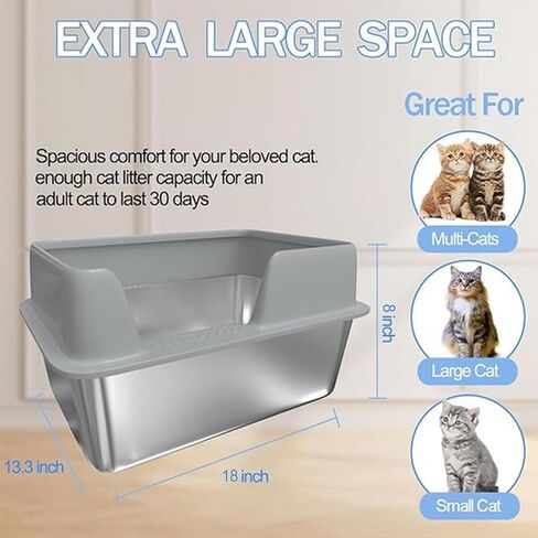 【Upgraded】 Stainless Steel Litter Box with Lid, High Side Litter Box Enclosure, Enclosed Litter Box for Big and Small Cats, Non-Leaking, Easy to Clean, Anti-Leakage, Non-Sticky(Black) in Saudi Arabia