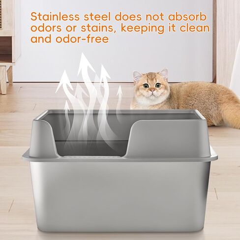【Upgraded】 Stainless Steel Litter Box with Lid, High Side Litter Box Enclosure, Enclosed Litter Box for Big and Small Cats, Non-Leaking, Easy to Clean, Anti-Leakage, Non-Sticky(Black) in Saudi Arabia