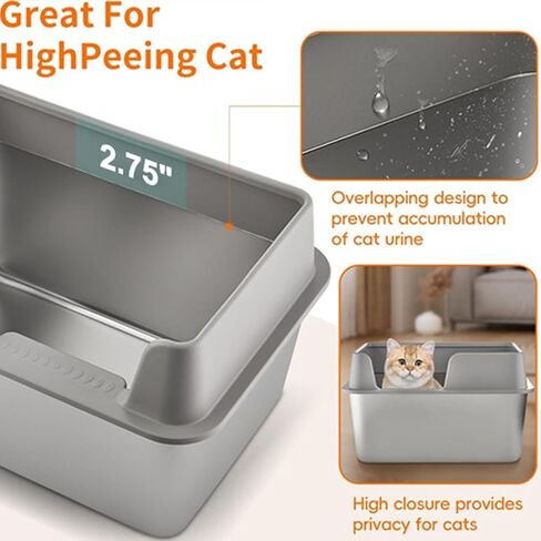 【Upgraded】 Stainless Steel Litter Box with Lid, High Side Litter Box Enclosure, Enclosed Litter Box for Big and Small Cats, Non-Leaking, Easy to Clean, Anti-Leakage, Non-Sticky(Black) in Saudi Arabia