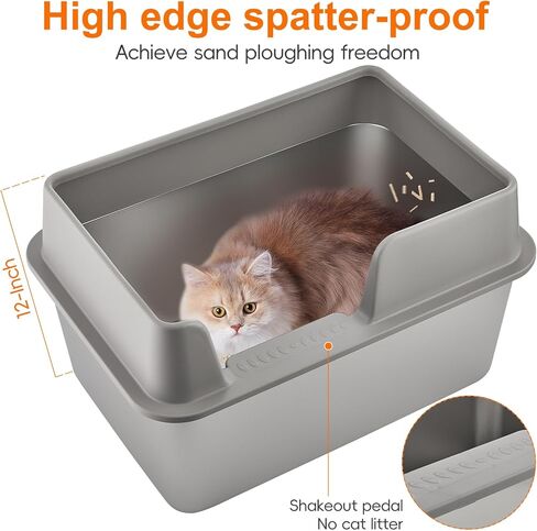 【Upgraded】 Stainless Steel Litter Box with Lid, High Side Litter Box Enclosure, Enclosed Litter Box for Big and Small Cats, Non-Leaking, Easy to Clean, Anti-Leakage, Non-Sticky(Black) in Saudi Arabia
