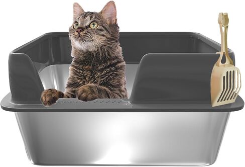 【Upgraded】 Stainless Steel Litter Box with Lid, High Side Litter Box Enclosure, Enclosed Litter Box for Big and Small Cats, Non-Leaking, Easy to Clean, Anti-Leakage, Non-Sticky(Black) in Saudi Arabia