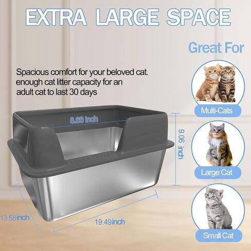 【Upgraded】 Stainless Steel Litter Box with Lid, High Side Litter Box Enclosure, Enclosed Litter Box for Big and Small Cats, Non-Leaking, Easy to Clean, Anti-Leakage, Non-Sticky(Black) in Saudi Arabia