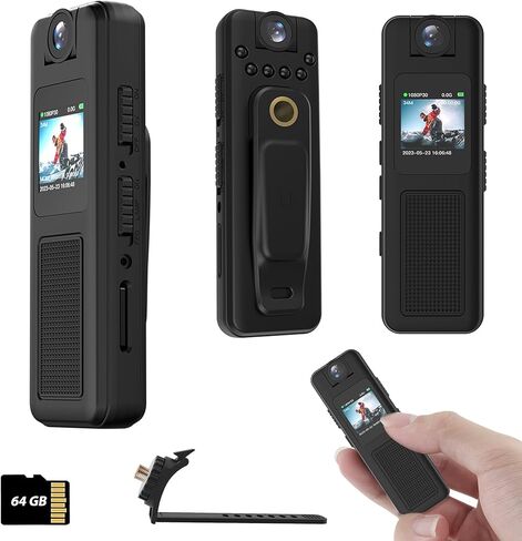 Muayb Mini Body Camera 64GB with Audio and Video, 180° Rotating Lens, Night Vision, Loop Recording, Wearable Back Clip for Cycling, Law Enforcement, Security, Travel (Basic) in Saudi Arabia