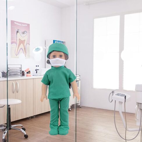 زي طبيب الدمية مقاس 18 بوصة من MSYO ومجموعة طبية للدمى الأمريكية، تتضمن معطفًا أبيض، ودعك أخضر، وأحذية، وقبعة، وسماعة طبيب لعبة، وحقنة، ومقياس حرارة، ومجموعة ألعاب طبيب لـ 18 دمى فتاة in Saudi Arabia