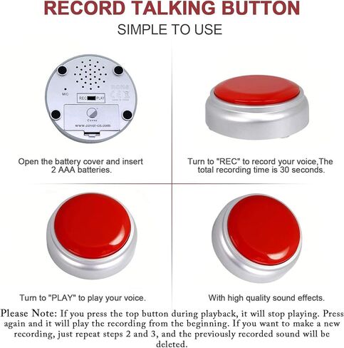 Recordable Button Voice Recording Button Dog Buttons for Communication Game Buzzer 30 Seconds Recordable Answer Buzzers Funny Gift for Office Home (Red) in Kuwait