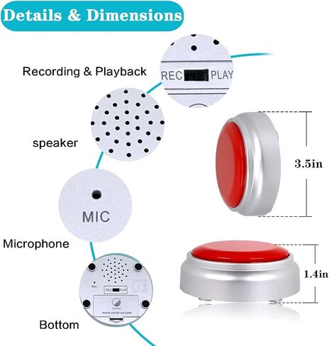 Recordable Button Voice Recording Button Dog Buttons for Communication Game Buzzer 30 Seconds Recordable Answer Buzzers Funny Gift for Office Home (Red) in Kuwait