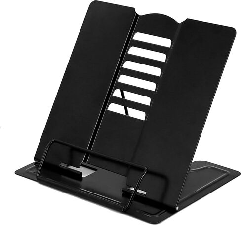 Metal Book Stand for Reading, Adjustable Cookbook Documents Stand and Textbook Holder for Desk, Perfect for School Kitchen Counter Office（Black） in Saudi Arabia